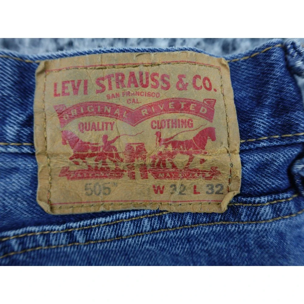 Levis 505 Regular‎ Fit Denim Shorts Mens 32 Blue Good Raw Hem Cutoff Jean Shorts